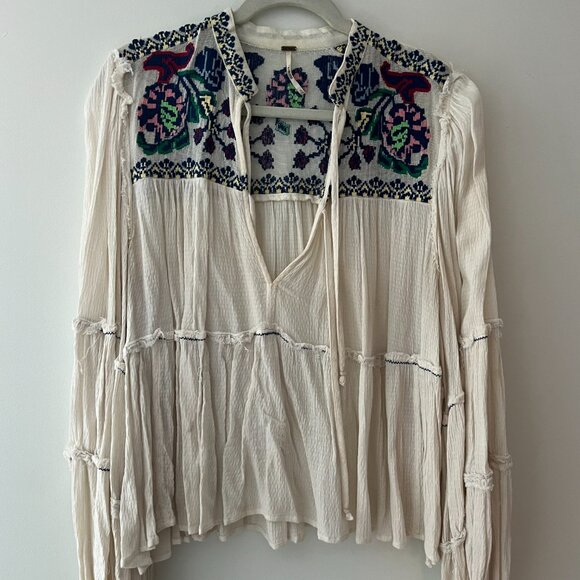 Free People Womens Embroidered Bishop Sleeves Blouse Size XL - Picture 4 of 7